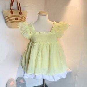 🌿 Cottage Core Smocked Ruffle Sleeve Top